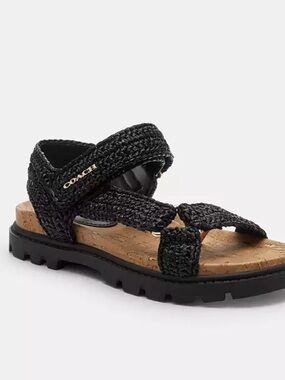 Coach Black Braided Sport Sandal with Cork Footbed
